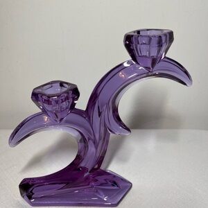 Vintage Double Taper Candlestick Candle holder crystal glass Purple Alexandrite